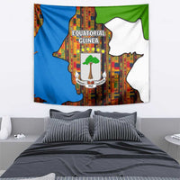 Equatorial Guinea Kente Tapestry with Tribal Mask and National Coat of Arms