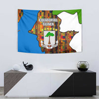 Equatorial Guinea Kente Tapestry with Tribal Mask and National Coat of Arms