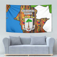 Equatorial Guinea Kente Tapestry with Tribal Mask and National Coat of Arms