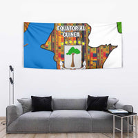 Equatorial Guinea Kente Tapestry with Tribal Mask and National Coat of Arms