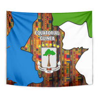 Equatorial Guinea Kente Tapestry with Tribal Mask and National Coat of Arms