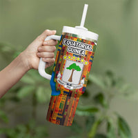 Equatorial Guinea Kente Tumbler With Handle with Tribal Mask and National Coat of Arms