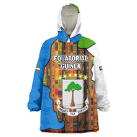 Equatorial Guinea Kente Wearable Blanket Hoodie with Tribal Mask and National Coat of Arms