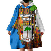 Equatorial Guinea Kente Wearable Blanket Hoodie with Tribal Mask and National Coat of Arms