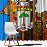 Equatorial Guinea Kente Window Curtain with Tribal Mask and National Coat of Arms