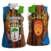Equatorial Guinea Kente Women Sleeveless Polo Shirt with Tribal Mask and National Coat of Arms