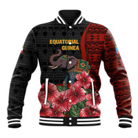 Equatorial Guinea Elephant Baseball Jacket with Hibiscus Flowers and Tribal Patterns