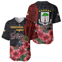 Equatorial Guinea Elephant Baseball Jersey with Hibiscus Flowers and Tribal Patterns