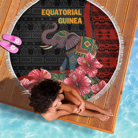 Equatorial Guinea Elephant Beach Blanket with Hibiscus Flowers and Tribal Patterns