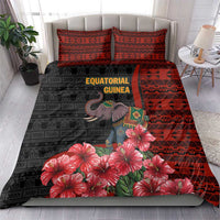 Equatorial Guinea Elephant Bedding Set with Hibiscus Flowers and Tribal Patterns