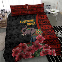 Equatorial Guinea Elephant Bedding Set with Hibiscus Flowers and Tribal Patterns