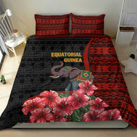 Equatorial Guinea Elephant Bedding Set with Hibiscus Flowers and Tribal Patterns