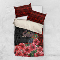 Equatorial Guinea Elephant Bedding Set with Hibiscus Flowers and Tribal Patterns