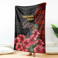Equatorial Guinea Elephant Blanket with Hibiscus Flowers and Tribal Patterns