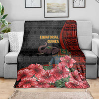 Equatorial Guinea Elephant Blanket with Hibiscus Flowers and Tribal Patterns