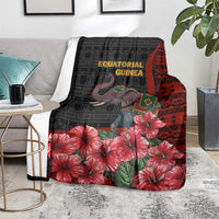 Equatorial Guinea Elephant Blanket with Hibiscus Flowers and Tribal Patterns