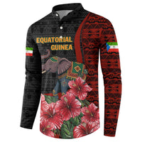 Equatorial Guinea Elephant Button Sweatshirt with Hibiscus Flowers and Tribal Patterns