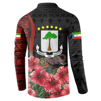 Equatorial Guinea Elephant Button Sweatshirt with Hibiscus Flowers and Tribal Patterns