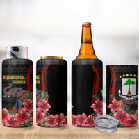 Equatorial Guinea Elephant 4 in 1 Can Cooler Tumbler with Hibiscus Flowers and Tribal Patterns
