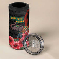 Equatorial Guinea Elephant 4 in 1 Can Cooler Tumbler with Hibiscus Flowers and Tribal Patterns