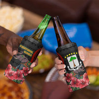Equatorial Guinea Elephant 4 in 1 Can Cooler Tumbler with Hibiscus Flowers and Tribal Patterns