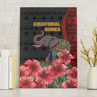 Equatorial Guinea Elephant Canvas Wall Art with Hibiscus Flowers and Tribal Patterns