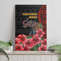 Equatorial Guinea Elephant Canvas Wall Art with Hibiscus Flowers and Tribal Patterns