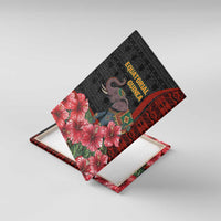 Equatorial Guinea Elephant Canvas Wall Art with Hibiscus Flowers and Tribal Patterns