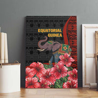 Equatorial Guinea Elephant Canvas Wall Art with Hibiscus Flowers and Tribal Patterns