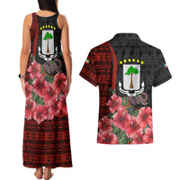 Equatorial Guinea Elephant Couples Matching Tank Maxi Dress and Hawaiian Shirt with Hibiscus Flowers and Tribal Patterns