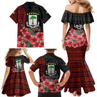 Equatorial Guinea Elephant Family Matching Mermaid Dress and Hawaiian Shirt with Hibiscus Flowers and Tribal Patterns