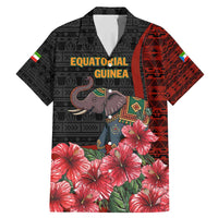 Equatorial Guinea Elephant Family Matching Mermaid Dress and Hawaiian Shirt with Hibiscus Flowers and Tribal Patterns