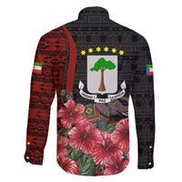 Equatorial Guinea Elephant Family Matching Short Sleeve Bodycon Dress and Hawaiian Shirt with Hibiscus Flowers and Tribal Patterns