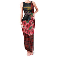 Equatorial Guinea Elephant Family Matching Tank Maxi Dress and Hawaiian Shirt with Hibiscus Flowers and Tribal Patterns