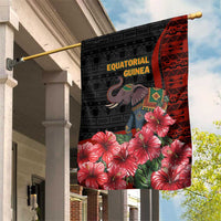 Equatorial Guinea Elephant Garden Flag with Hibiscus Flowers and Tribal Patterns