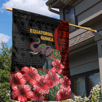 Equatorial Guinea Elephant Garden Flag with Hibiscus Flowers and Tribal Patterns