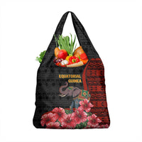 Equatorial Guinea Elephant Grocery Bag with Hibiscus Flowers and Tribal Patterns