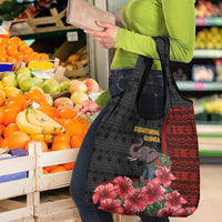 Equatorial Guinea Elephant Grocery Bag with Hibiscus Flowers and Tribal Patterns