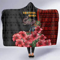 Equatorial Guinea Elephant Hooded Blanket with Hibiscus Flowers and Tribal Patterns