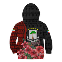 Equatorial Guinea Elephant Kid Hoodie with Hibiscus Flowers and Tribal Patterns