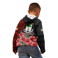 Equatorial Guinea Elephant Kid Hoodie with Hibiscus Flowers and Tribal Patterns