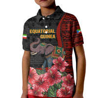 Equatorial Guinea Elephant Kid Polo Shirt with Hibiscus Flowers and Tribal Patterns