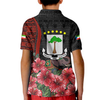 Equatorial Guinea Elephant Kid Polo Shirt with Hibiscus Flowers and Tribal Patterns