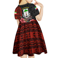 Equatorial Guinea Elephant Kid Short Sleeve Dress with Hibiscus Flowers and Tribal Patterns