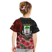 Equatorial Guinea Elephant Kid T Shirt with Hibiscus Flowers and Tribal Patterns