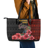 Equatorial Guinea Elephant Leather Tote Bag with Hibiscus Flowers and Tribal Patterns