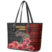 Equatorial Guinea Elephant Leather Tote Bag with Hibiscus Flowers and Tribal Patterns