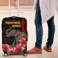 Equatorial Guinea Elephant Luggage Cover with Hibiscus Flowers and Tribal Patterns