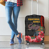 Equatorial Guinea Elephant Luggage Cover with Hibiscus Flowers and Tribal Patterns