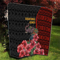 Equatorial Guinea Elephant Quilt with Hibiscus Flowers and Tribal Patterns